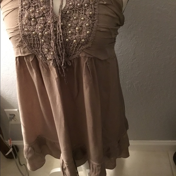 Simply Irritable, Taupe 100% Rayon S beaded blouse - Picture 3 of 8